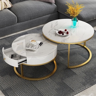 Bàn trà tròn đôi ,bàn sofa mặt đá phòng khách cao cấp có ngăn kéo