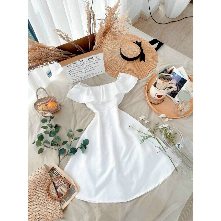 Váy dự tiệc – đầm trễ vai bèo – trắng đỏ xanh – đầm công chúa tiểu thư dự cưới xinh xắn MIYU CLOTHING )(8