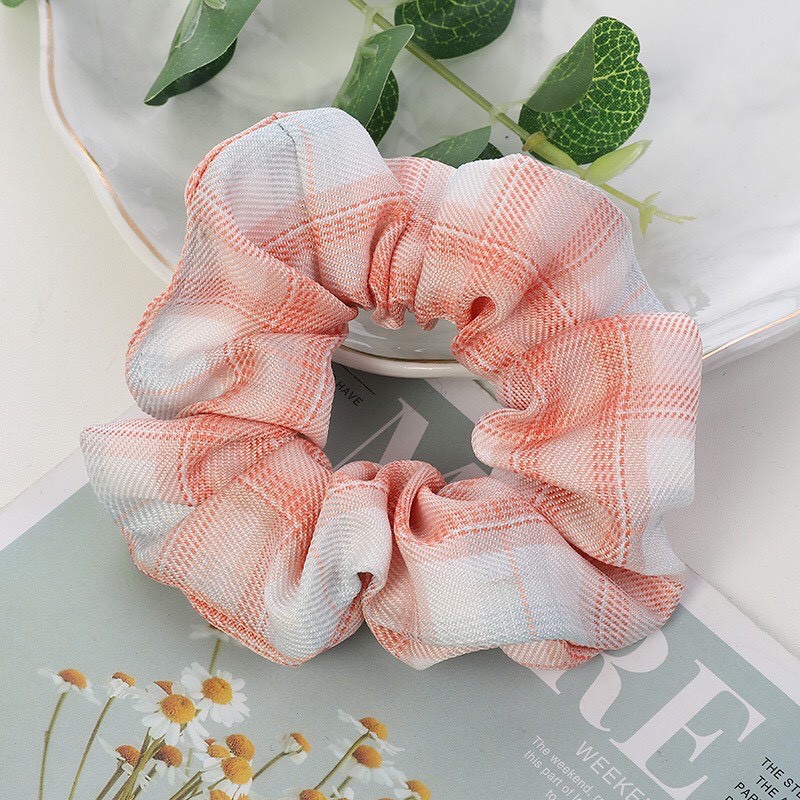 Buộc tóc Scrunchies kẻ tiểu thư