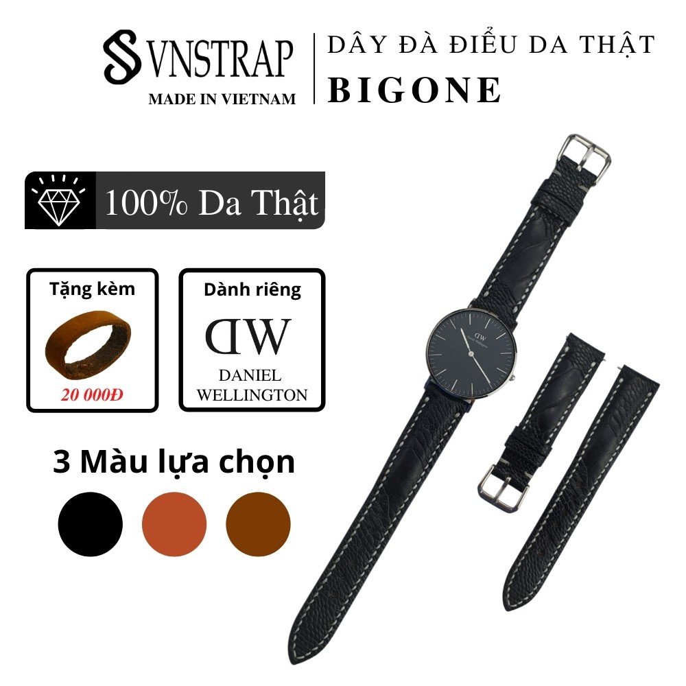 Dây da đồng hồ DW da đà điểu BIGONE chính hãng cho Daniel Wellington