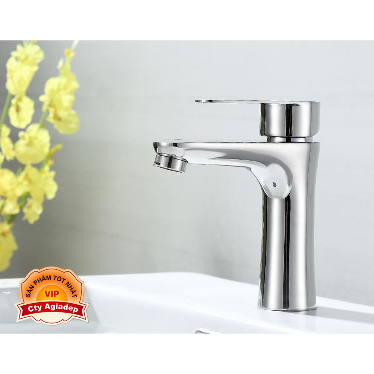 Vòi lavabo 1 trụ tròn cần thẳng SUS304 (Bóng đẹp) + 2 dây cấp - Cao cấp ITALIA