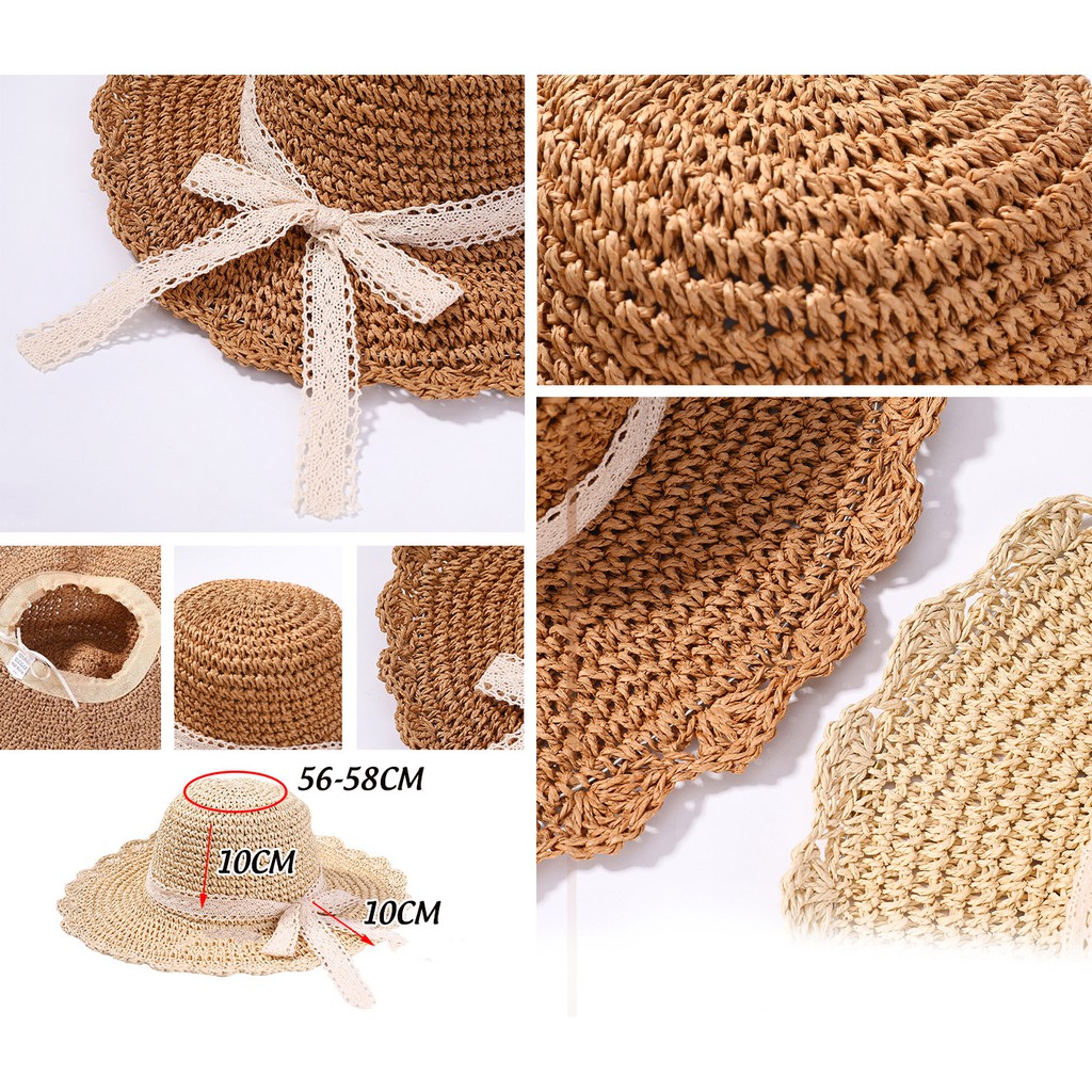 Nón Cói Đi Biển Đan Trơn Viền Hoa Dây Ren P1306 - LoanTay