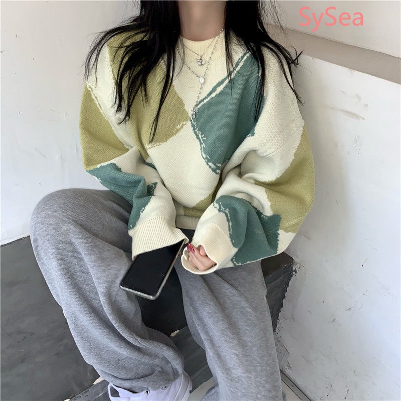 Áo Sweater Tay Dài Dáng Rộng Phong Cách Hàn Quốc Cho Nữ