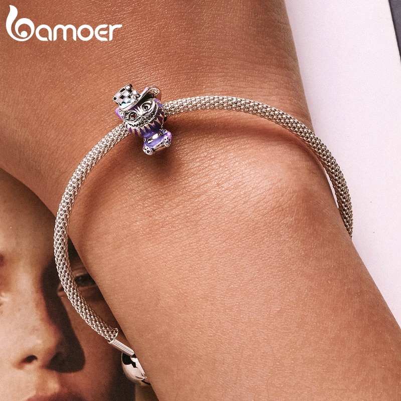 Mặt xỏ Bamoer bạc 925 hình mèo con hoạt hình nhiều màu đáng yêu cho bé