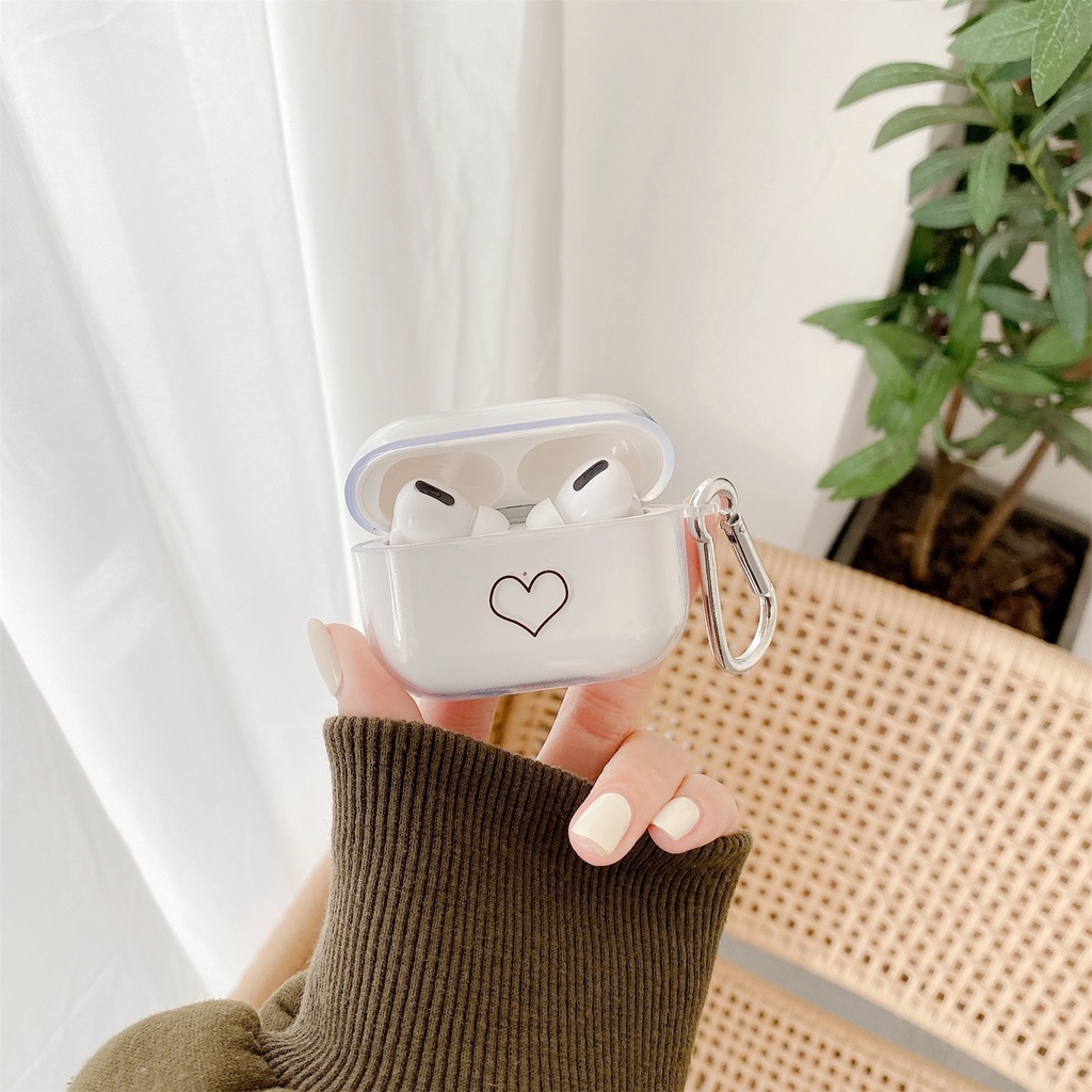 Vỏ bọc TPU bảo vệ hộp sạc tai nghe bluetooth không dây Airpods 1 2 Pro trong suốt in hình trái tim đơn giản
