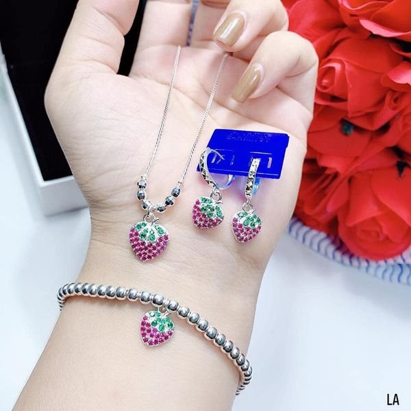 Bộ trang sức dâu tây cho bé LINH MIU SILVER