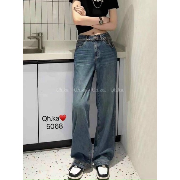Quần jean suông kèm dây xích hàng QCL1