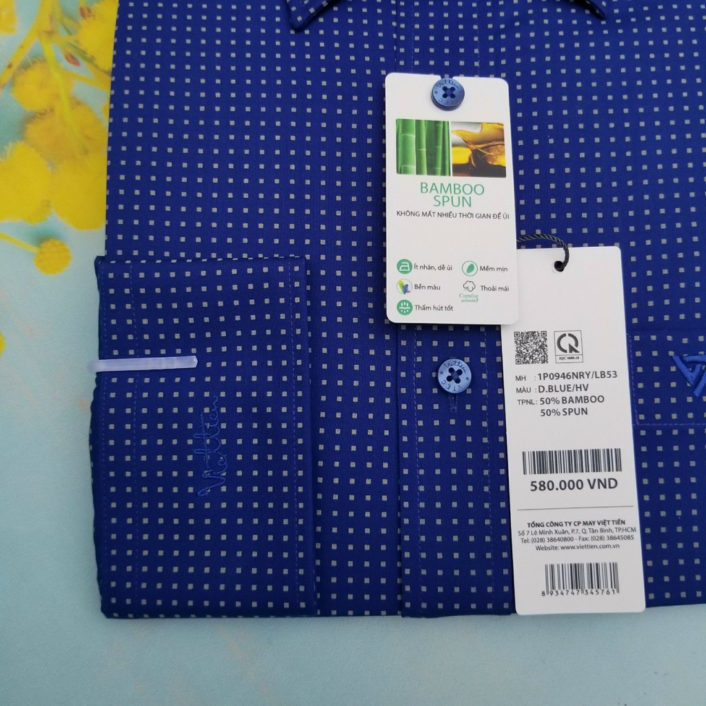 Aó sơ mi nam Việt Tiến dài tay mã  1P0946NRY  chính hãng ,cao cấp - form suông REGULAR - tà bầu ,họa tiết .SHOP HỨA