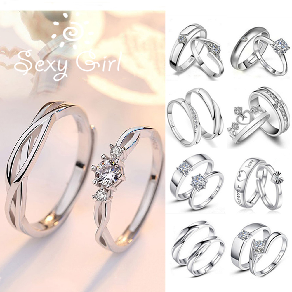 Bộ 2 chiếc nhẫn đính đá nhân tạo thời trang dành cho các cặp đôi