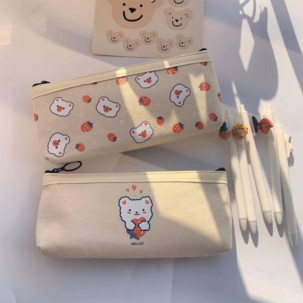 Túi Đựng Bút Bằng Vải Canvas Cỡ Lớn In Hình Gấu Xinh Xắn