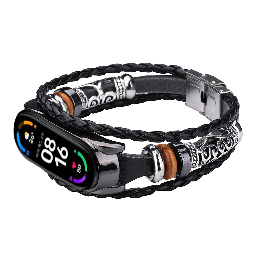 Dây Đeo Thay Thế Chất Liệu Da Họa Tiết Thổ Cẩm Cho Xiaomi Mi Band 6 5 Mi Band 6 5 Ốp
