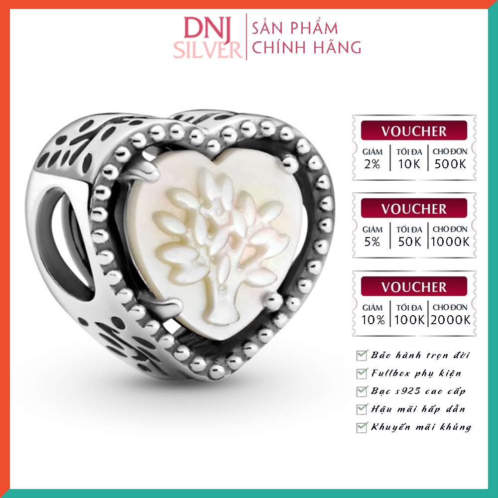 [Hàng cao cấp] Charm bạc 925 cao cấp, hàng chuẩn bạc - Charm Openwork Heart &amp; Family Tree thích hợp để mix vòng tay