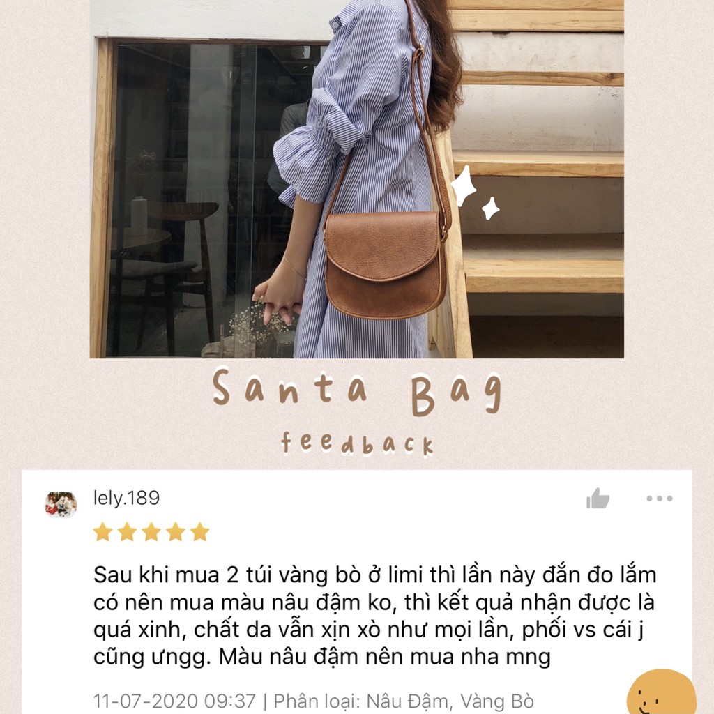 Túi da đeo chéo nữ đi chơi hình bán nguyệt phong cách Hàn Quốc Vintage dễ thương da mềm SANTA Limi Bags