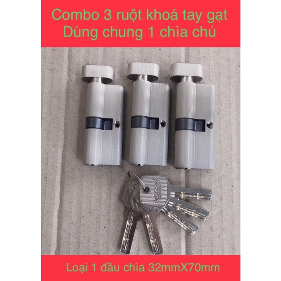 Ruột khoá tay gạt TESSA ( combo 3 ruột khoá tay gạt dùng chung 1 chìa chủ , 32x70 , loại 1 đầu chìa )
