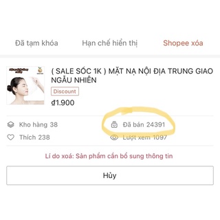 ( Deal Sốc 1K ) Mặt Nạ Nội Địa Trung Lẻ 1 Miếng