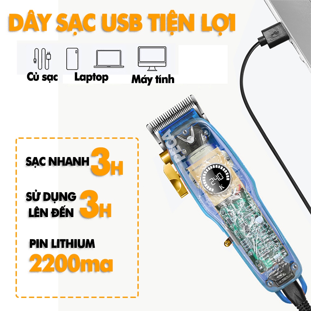 Tông đơ cắt tóc chuyên nghiệp KEMEI KM-2709PG màn hình LCD hiển thị thông minh pin trâu 3h sạc nhanh- Chính hãng