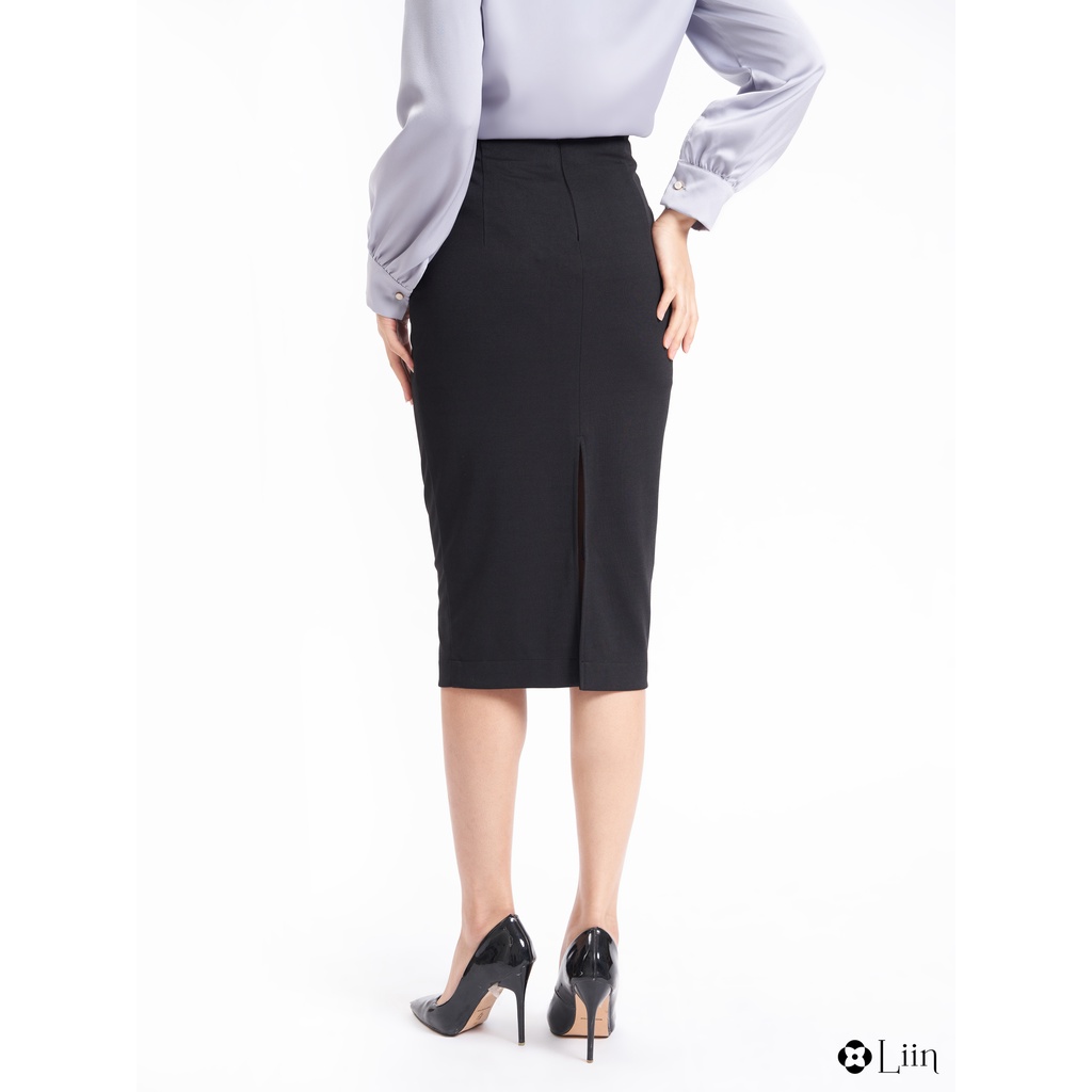 Chân váy công sở Linbi màu đen 3 cúc bọc kiểu dáng trẻ trung, thanh lịch liin clothing J4265