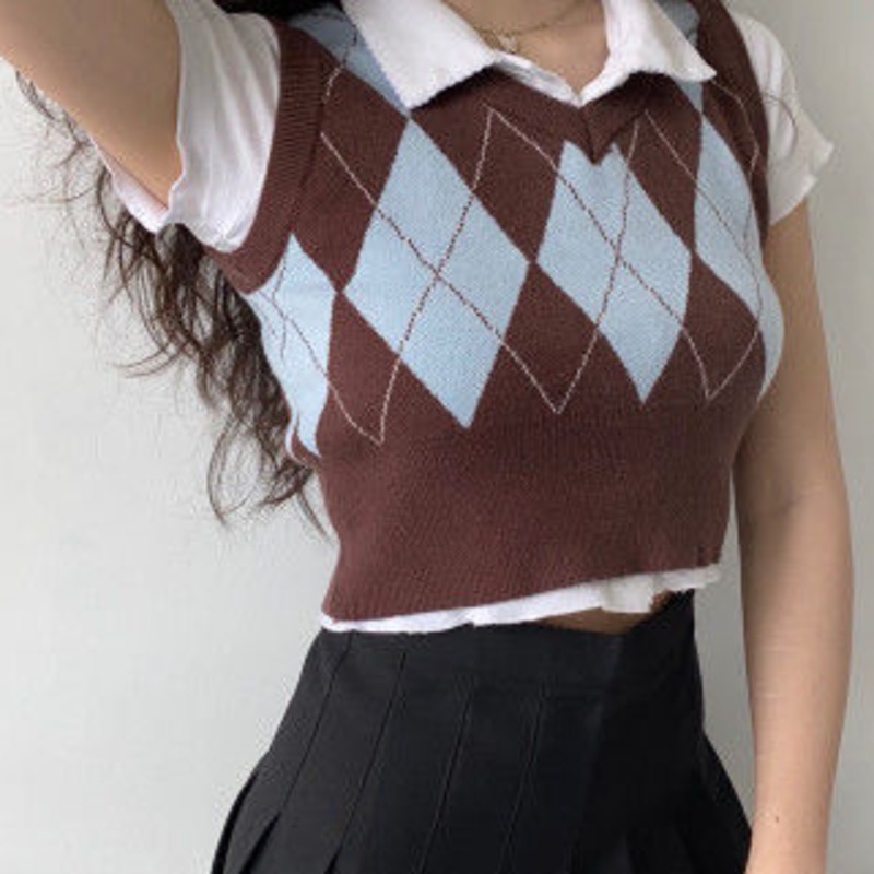 Áo Croptop Sát Nách Họa Tiết Sọc Caro Phong Cách Retro Hàn Quốc