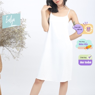 Váy 2 dây Evelyn đầm xuông chất đũi lụa trơn basic nữ