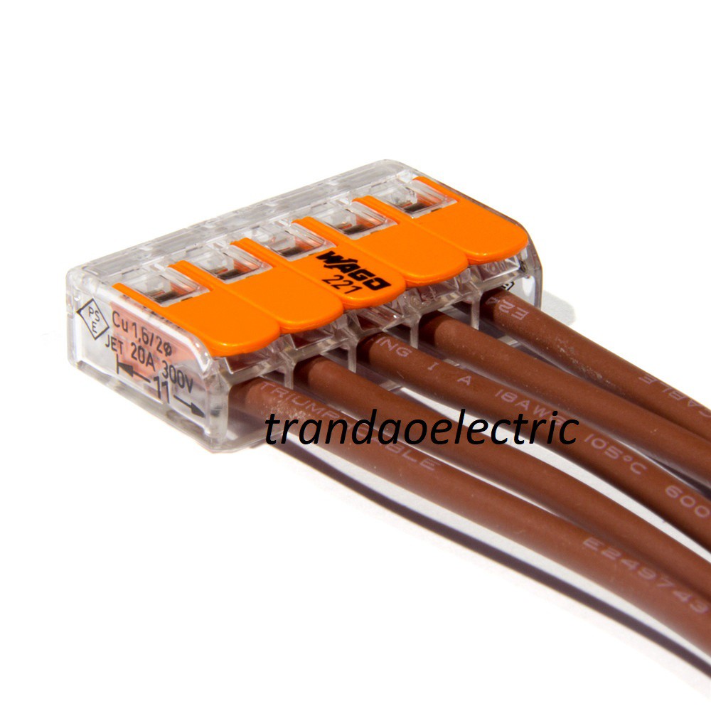Đầu nối dây điện 5 dây 4.0mm2 32A WAGO COMPACT 221-415