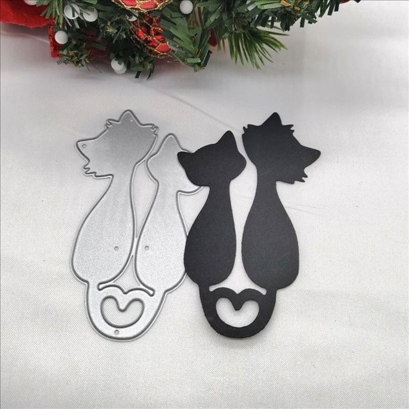 QQ Khuôn Cắt Giấy Kim Loại Họa Tiết Mèo Trái Tim Xinh Xắn