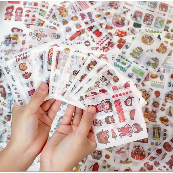 Set 5 tấm, tờ sticker DIY washi tape, cute dán trang trí, làm sổ handmade, không trùng hình