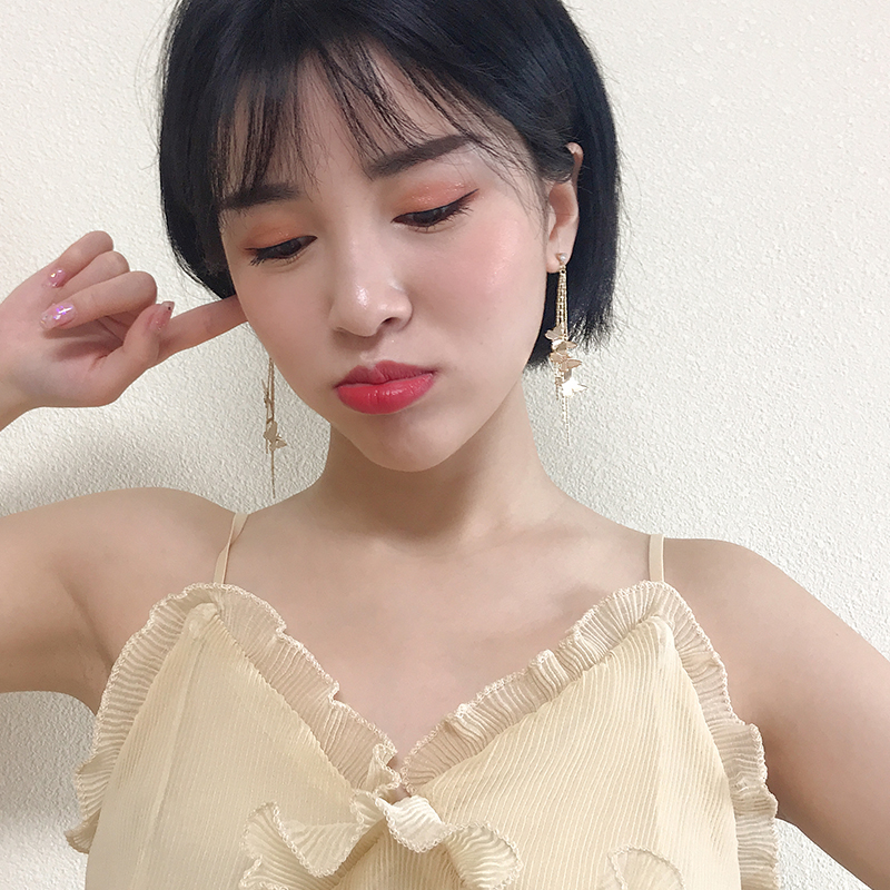 Khuyên Tai Dáng Dài Hình Bướm Mạ Bạc 925 Phong Cách Hàn Quốc