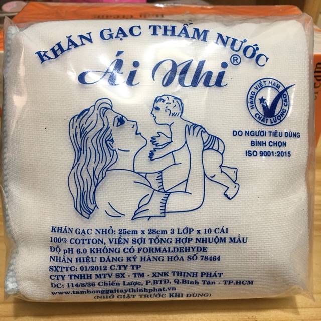 Khăn gạc thấm nước Ái Nhi bịch 10 cái