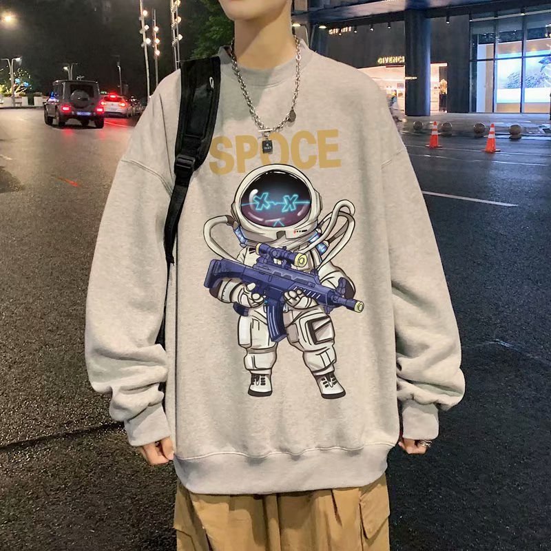 Áo sweater cổ tròn dáng rộng in họa tiết vũ trụ Nasa trẻ trung dễ phối đồ cho nam và nữ