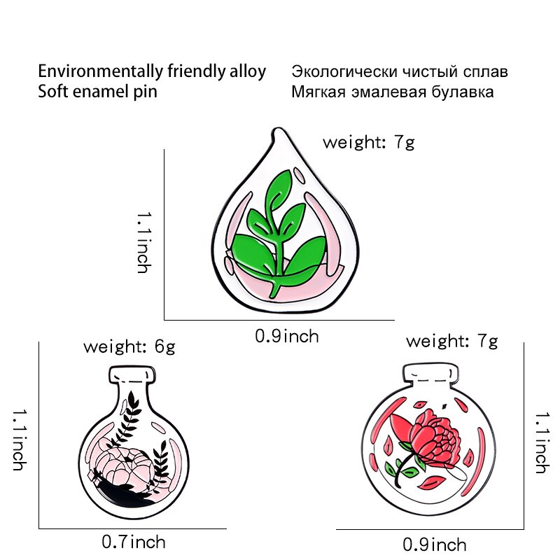 Huy hiệu cài áo hình lọ hoa hồng bằng hợp kim kẽm tráng men thời trang