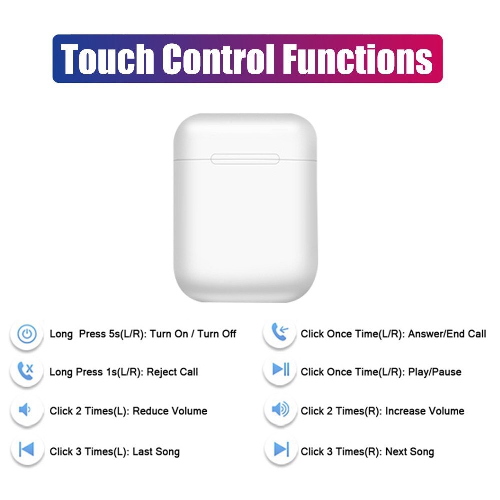 Tai nghe bluetooth không dây inpods i12 TWS có hộp sạc chuyên nghiệp cho IOS Android