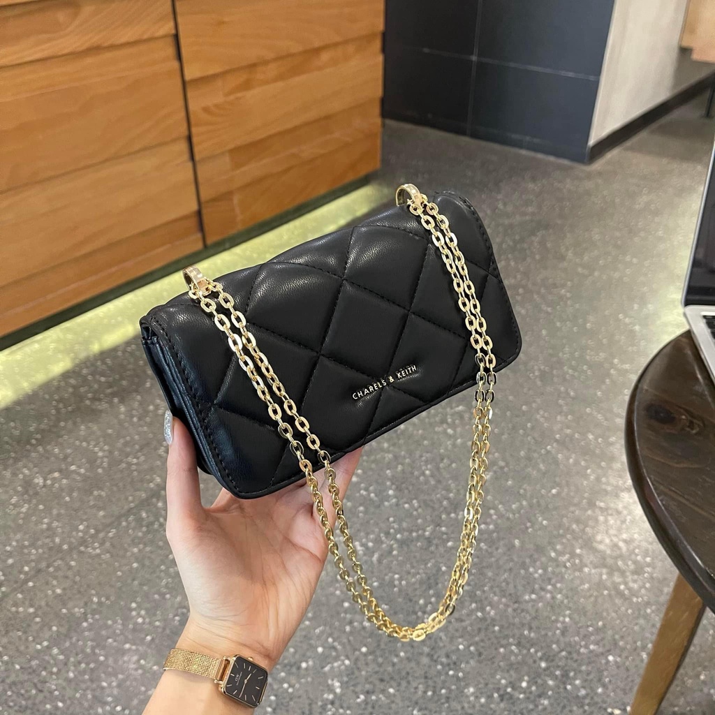 Túi xách nữ ví cầm tay C.K phồng chữ nhật dây xích size 19 cm