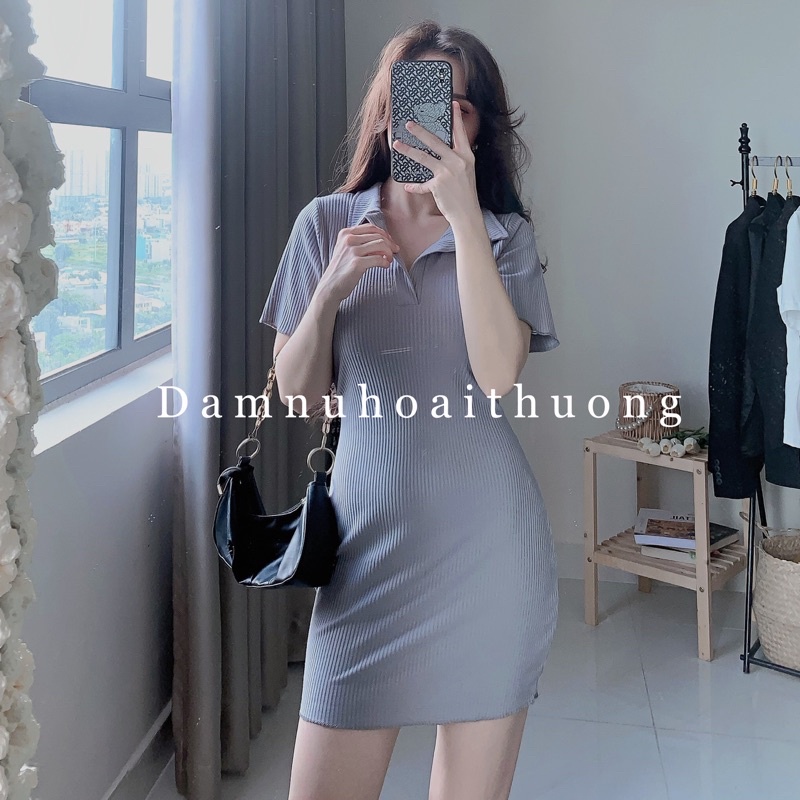 Váy polo ôm body/ Đầm ôm cổ sơ mi dáng ngắn, cộc tay chất gân xịn mịn | BigBuy360 - bigbuy360.vn