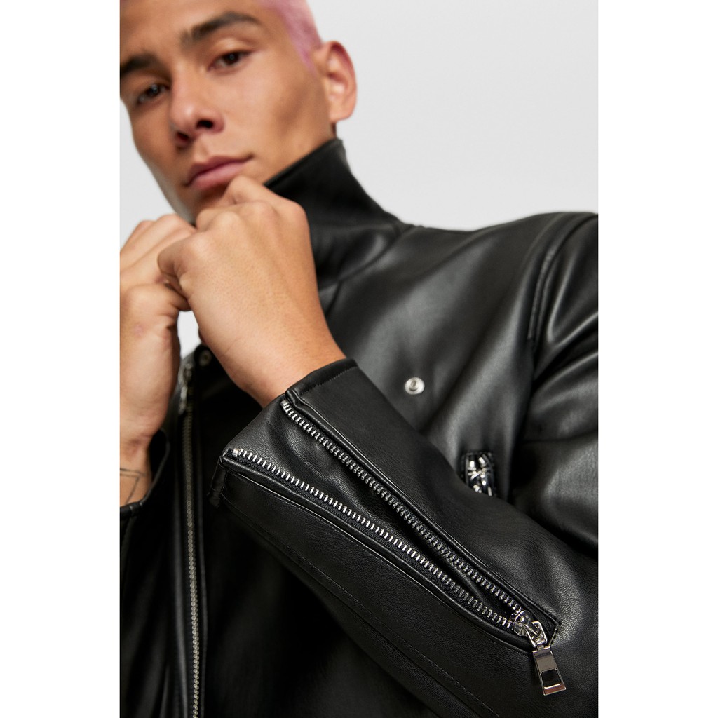 Áo khoác da Zara biker jacket nam auth chính hãng khoá ngang