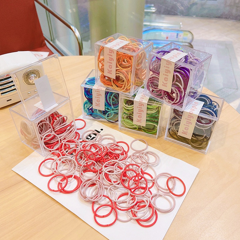 Set 100 dây buộc tóc co giãn màu macaron cho bé F116