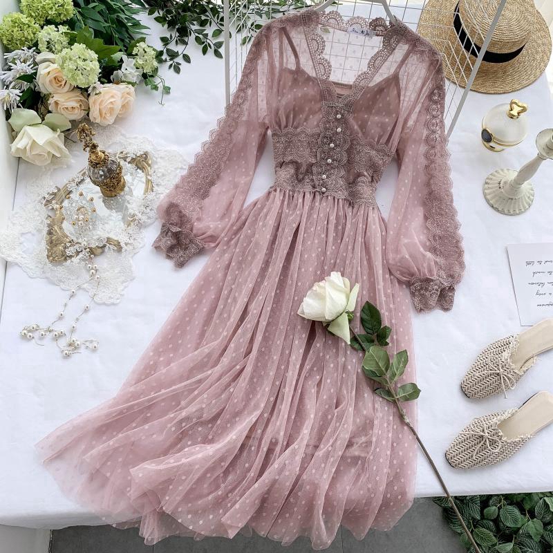 Đầm lưới dáng dài thiết kế ngọt ngào xinh xắn thời trang mùa thu 2020 cho nữ