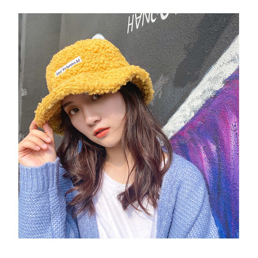 Mũ Lông cừu Bucket Retro Phong Cách Hàn Quốc Mũ lông cừu nữ mềm giữ ấm Thu Đông Ulzzang Đẹp *