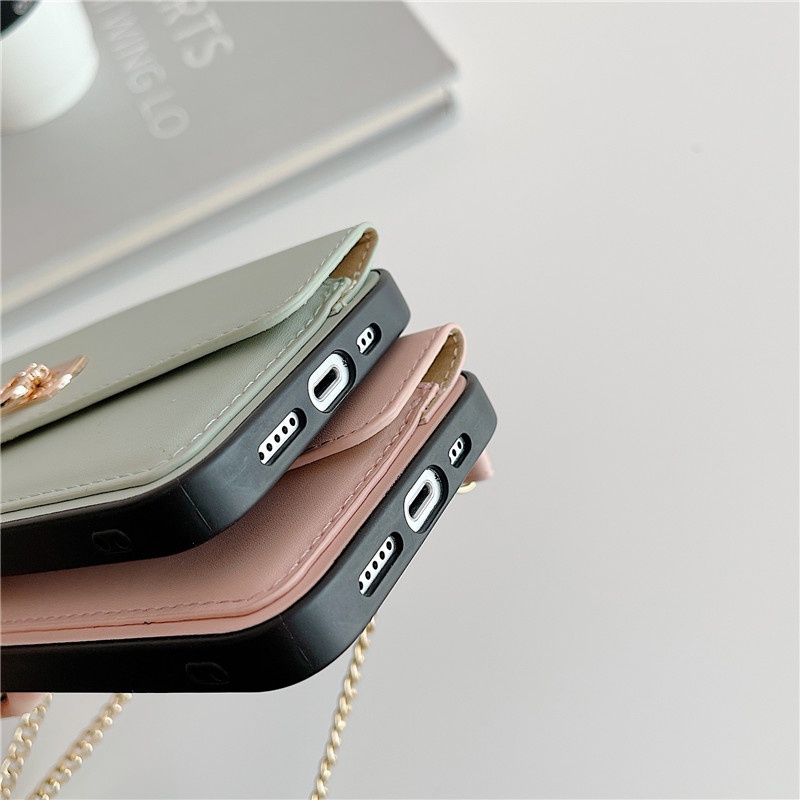 Ốp Điện Thoại Dạng Ví Đeo Chéo Có Ngăn Đựng Thẻ Và Dây Đeo Cho iPhone 13 12 Mini 11 Pro Xs Max XR 8 7 Plus