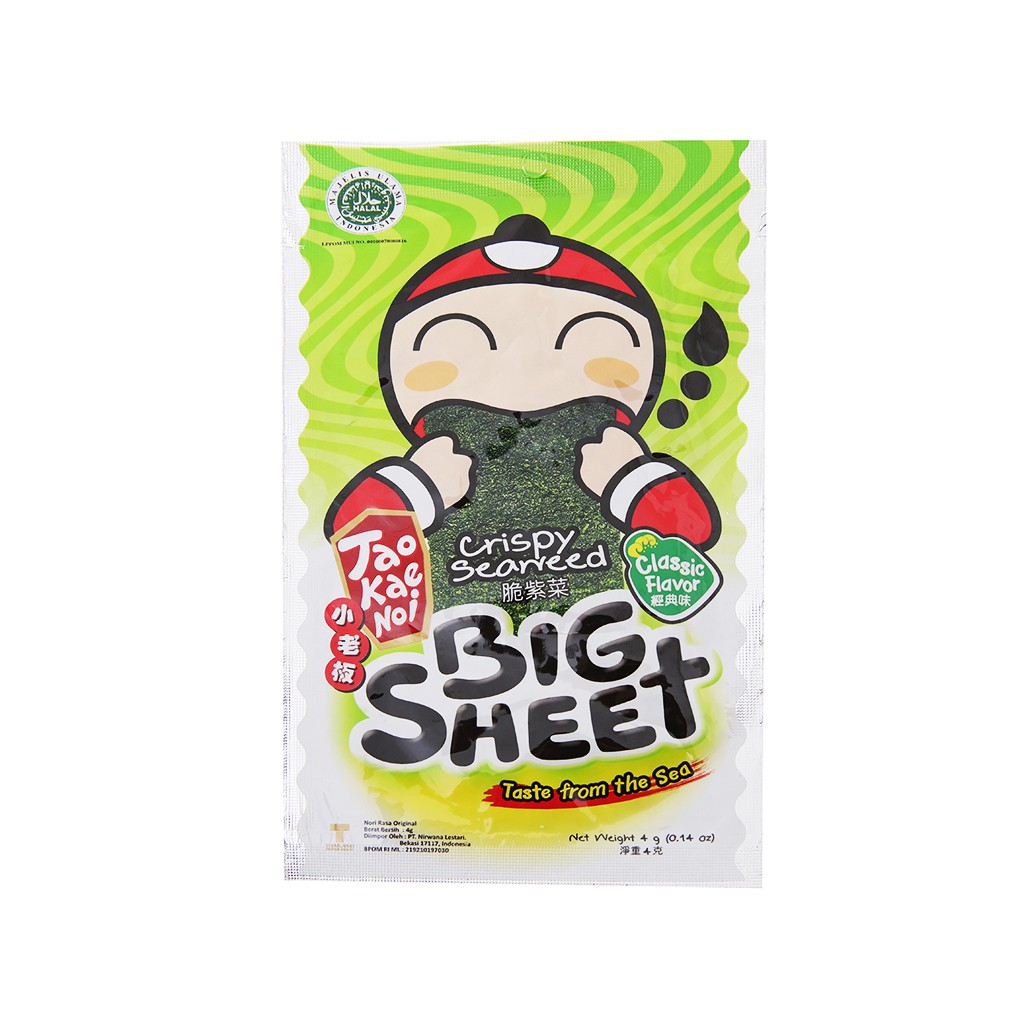 Snack rong biển vị truyền thống Tao Kae Noi Big Sheet gói 3.2g