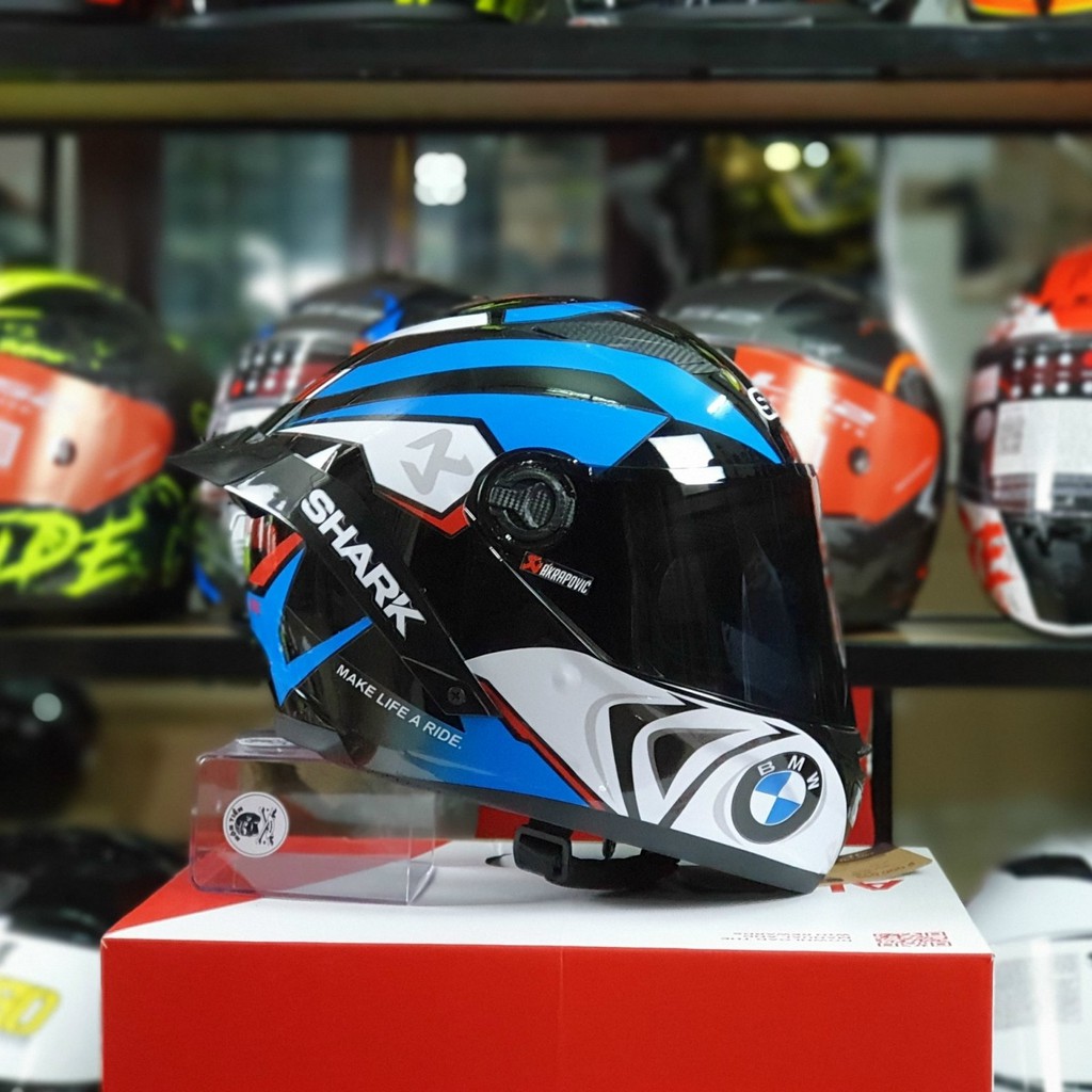 Mũ Fullface đen bóng LÊN TEM BMW cực đẹp, TẶNG ĐUÔI GIÓ PISTA, BẢO HÀNH 12 THÁNG