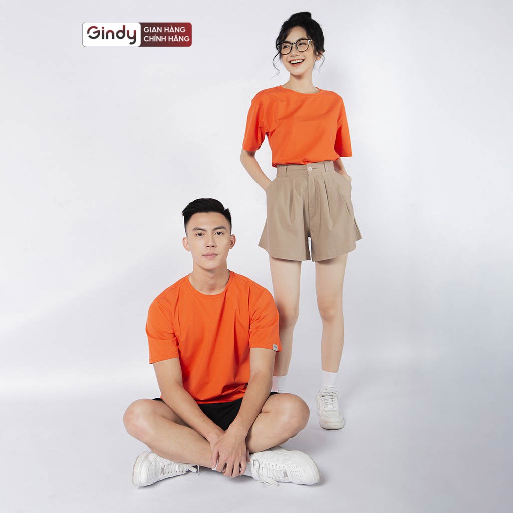 Áo phông thun trơn nam nữ chất cotton GINDY tay lỡ nhiều màu form rộng basic phong cách thời trang unisex A038