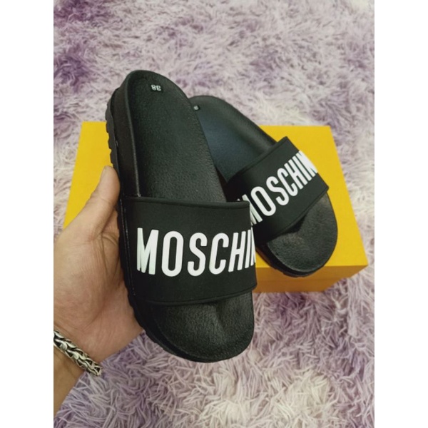 Dép quai ngang Balencia, Mochino đế cao 3-4cm, Chữ nổi