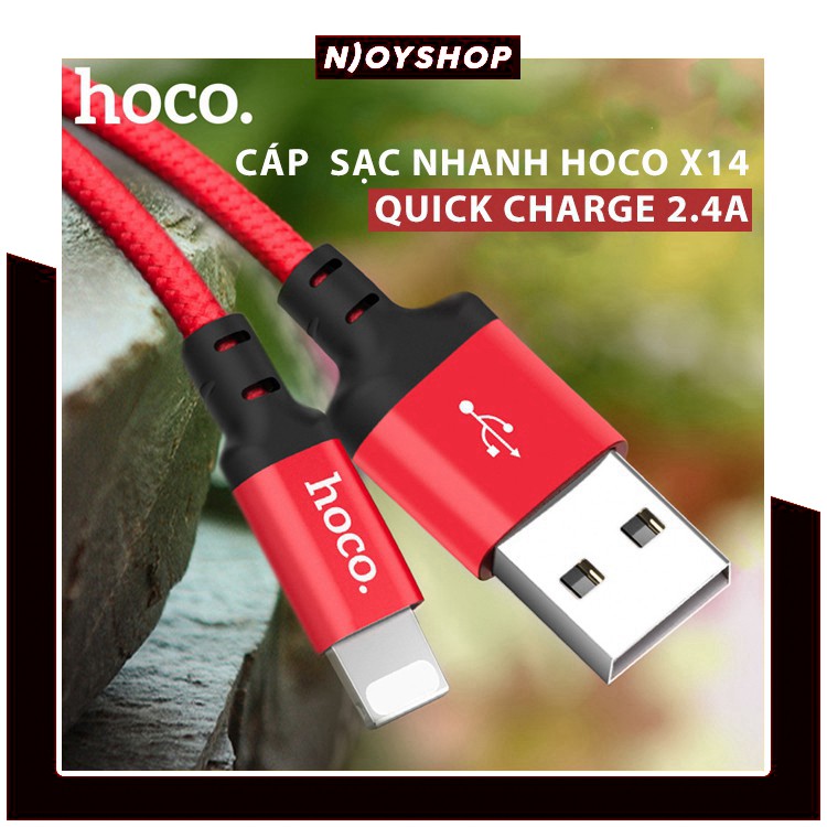 [MUA 2 FREESHIP] Dây sạc IPHONE HOCO X14 LIGHTNING DÂY DÙ DÀI 1M/2M CHỐNG ĐỨT GÃY CÁP IPHONE