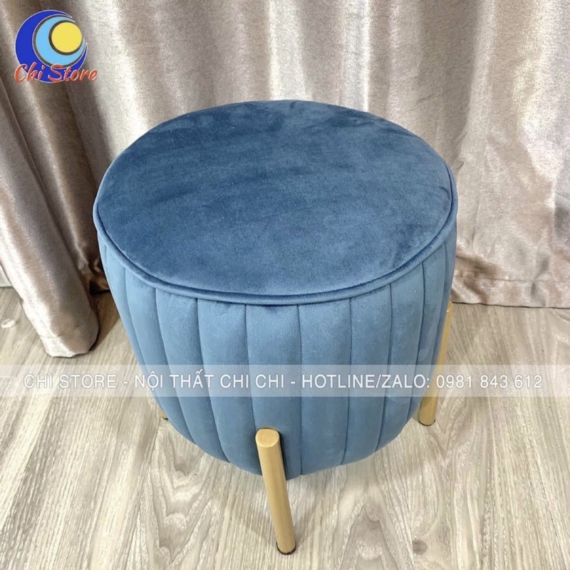 Ghế Đôn Tròn Cách Điệu Chân Vàng, Đôn Sofa Tròn Đẹp Phòng Khách, Decor Nhà Cửa