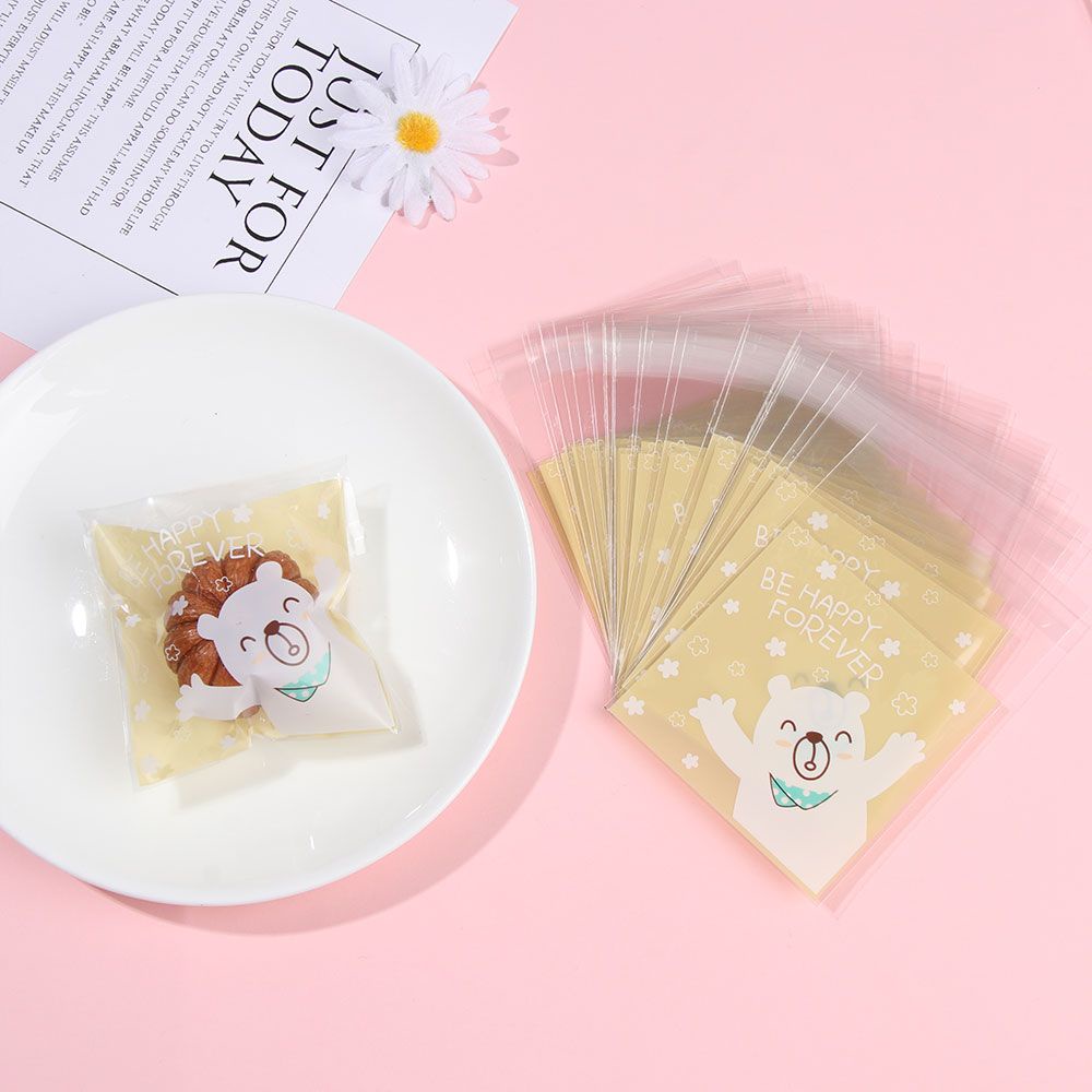 Set 100 túi đựng bánh kẹo 7*7+3cm tự dính họa tiết hoạt hình dễ thương