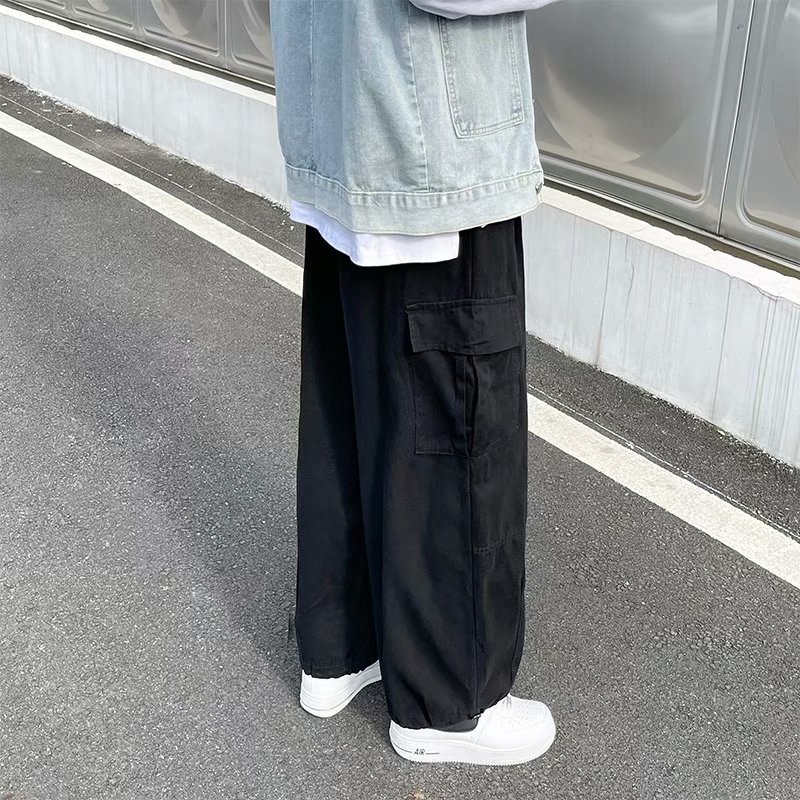 Quần ống rộng màu trơn thời trang mùa hè phong cách Nhật Bản dành cho nam quần jean nam