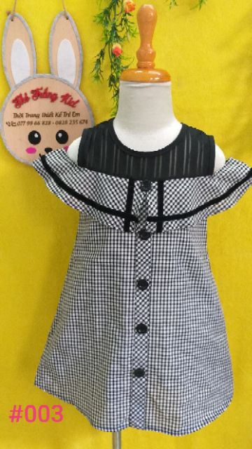 Đầm ca rô rớt vai có tay