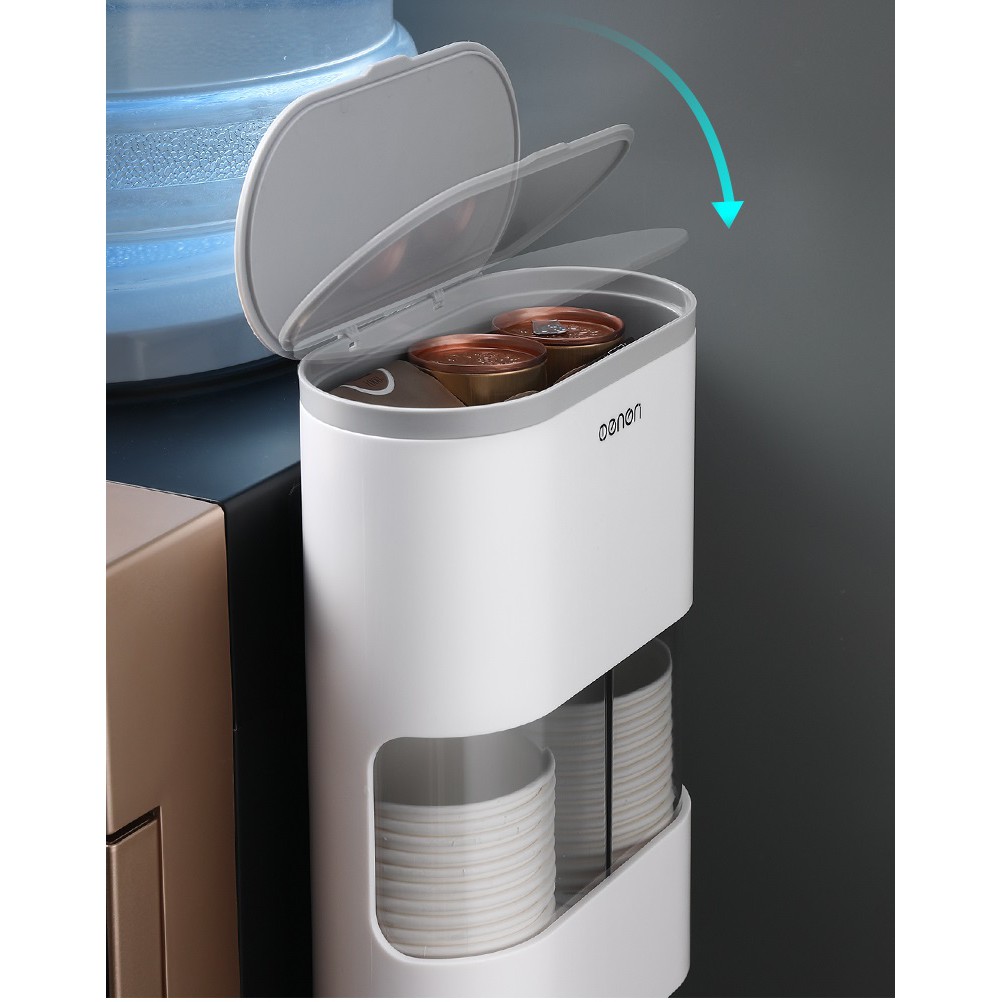 Kệ úp cốc giấy thông minh OENON, Giá úp cốc văn phòng có thêm ngăn đựng trà và caffe vô cùng tiện lợi - LuxStay
