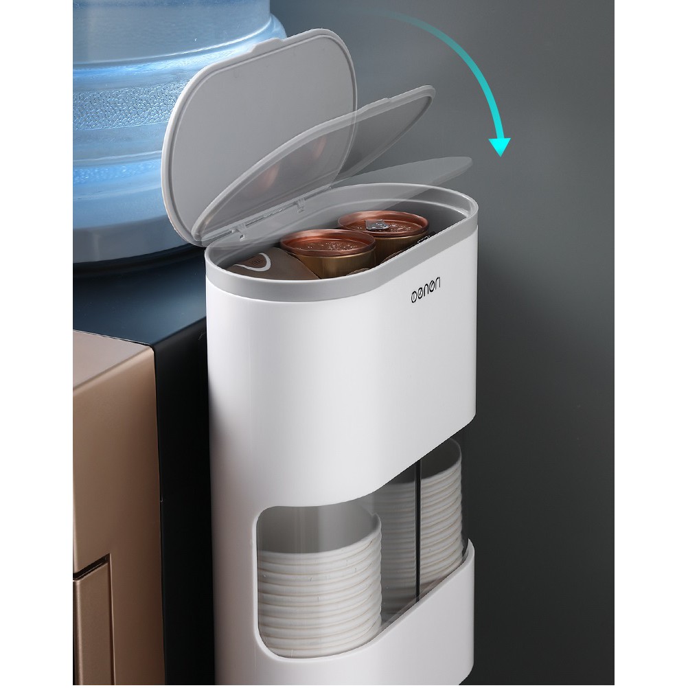 Kệ Úp Cốc Giấy Thông Minh OENON, Giá Úp Cốc Văn Phòng Có Thêm Ngăn Đựng Trà Và Caffe Vô Cùng Tiện Lợi