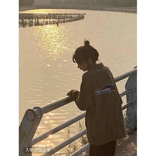 Áo nỉ zip  Áo nỉ cổ bẻ nâu saturday dành cho nữ PHULA khoá kéo dài tay Ulzzang oversize unisex